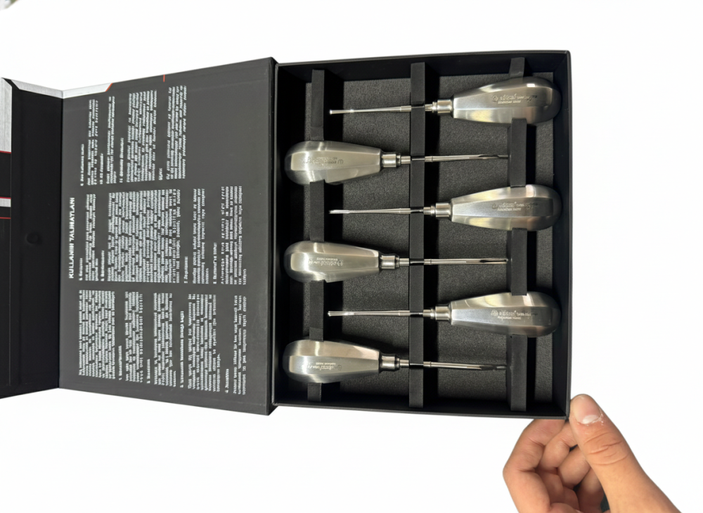 6'lı Diş Elevatör Seti - Paslanmaz Çelik Cerrahi Diş Çekim Aletleri (Lüks Kutu)