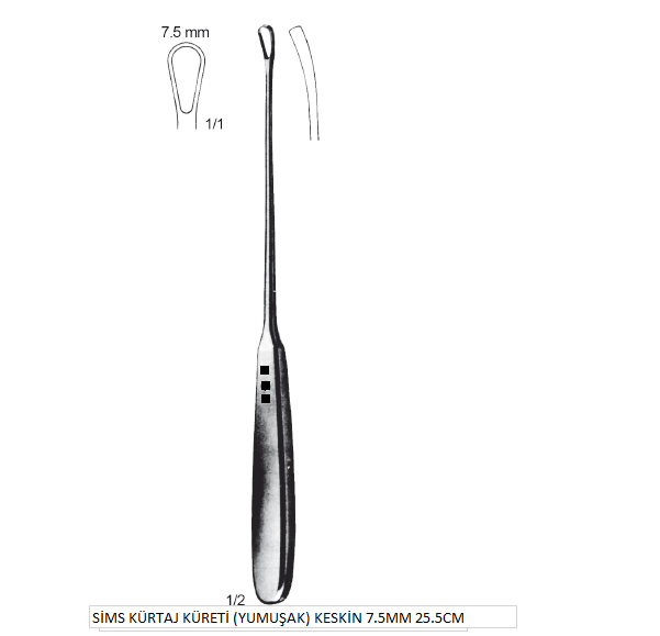 SİMS KÜRTAJ KÜRETİ (YUMUŞAK) KESKİN 7.5MM 25.5CM