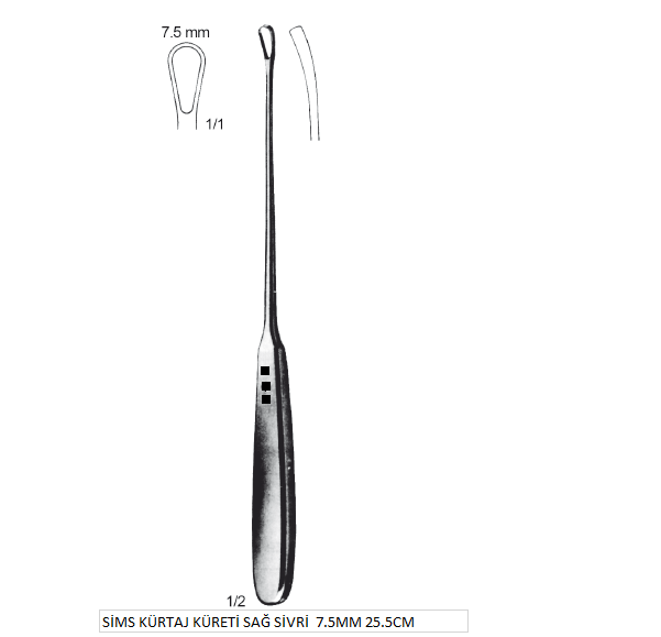 SİMS KÜRTAJ KÜRETİ SAĞ SİVRİ  7.5MM 25.5CM
